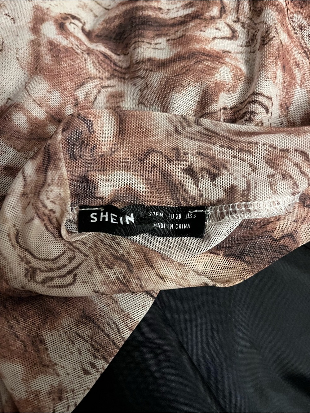 SHEIN Brown & Cream Marble-Print Long Sleeve Bodycon Dress - Picture 2 of 3
